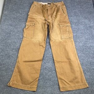 Vintage Abercrombie & Fitch Men 34R Cargo Pants Tan Brown Wide Leg Cotton Y2K